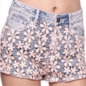 Roxy Lace and Acid Wash Denim Shorts 1
